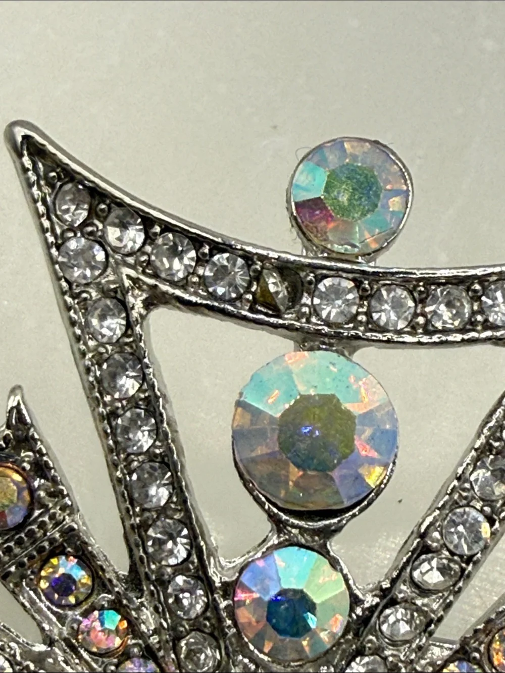 High end Vintage Aurora Borealis pave rhinestone  Cross Brooch faux Pearl Center